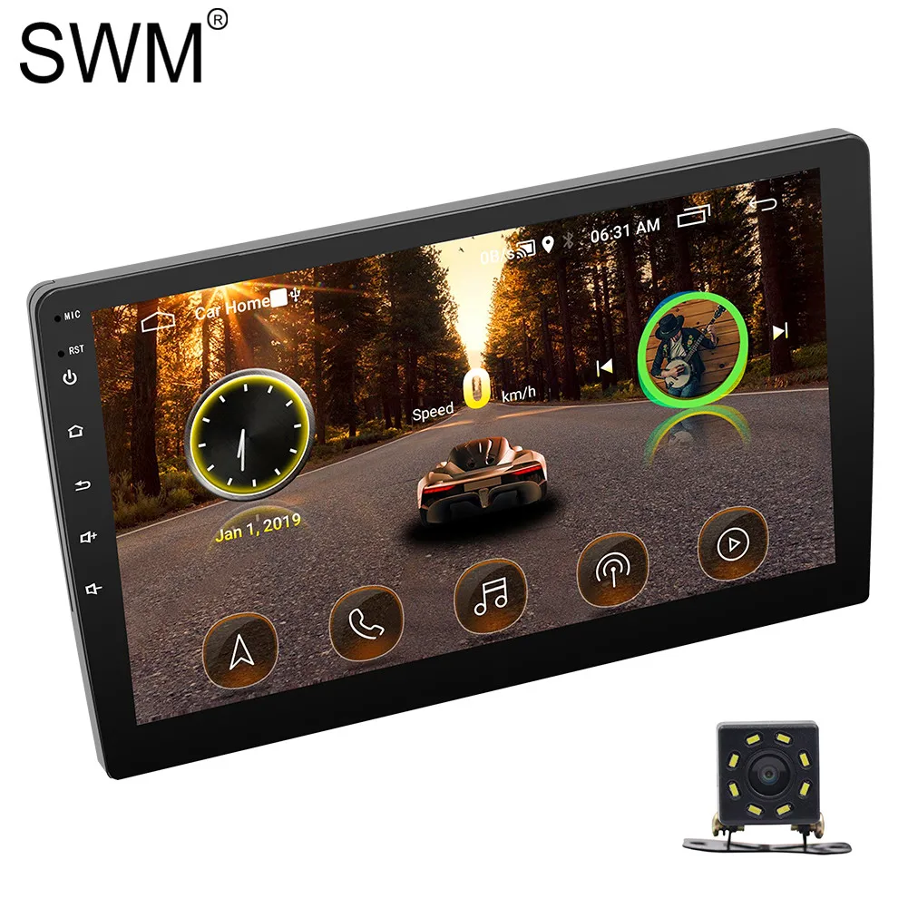 Car Radio Autoradio 10" Android 8.1 Wifi Car Stereo Radio Coche GPS Radio Carro Bluetooth Mirrorlink Samochodowe Reversing Cam - Color: With 8 Leds Camera