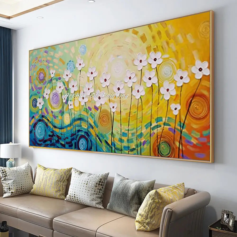 

Arthyx Handpainted Thick Texture Oil Painting On Canvas Modern Abstract Knife Flower Wall Art Picture For Living Room Home Decor