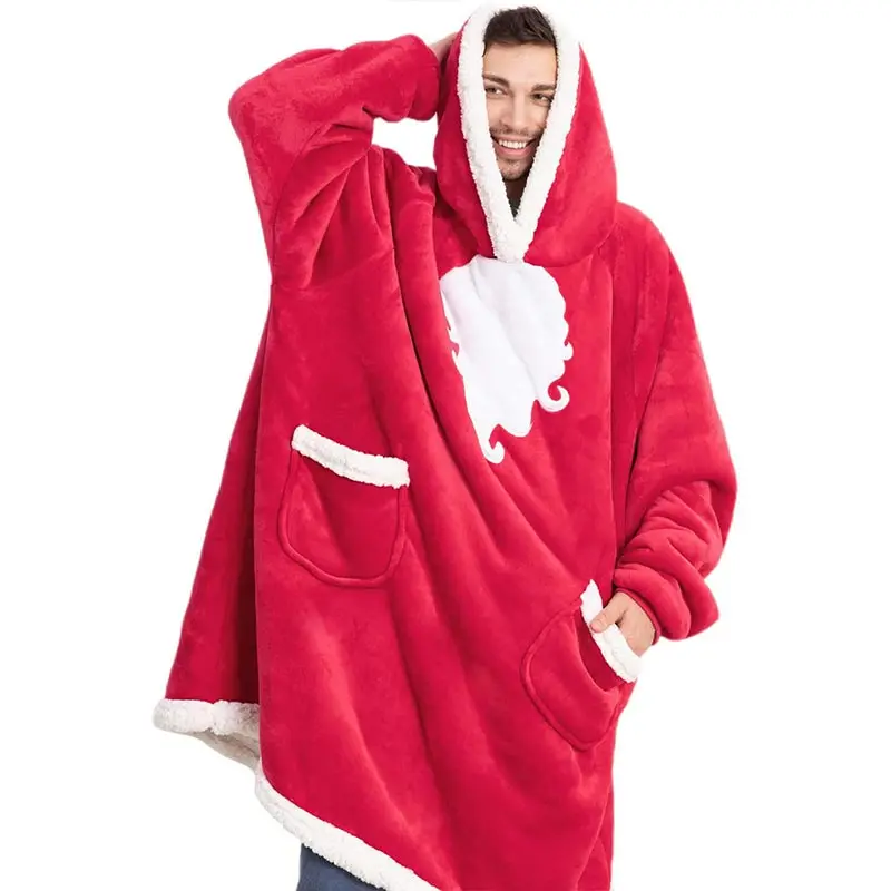 

Women Hoodie Oversize Sweatshirt Sherpa Pocket Wearable Blanket Winter Fleece Hoody Hooded Sweat Femme Robe Bathrobe Christmas