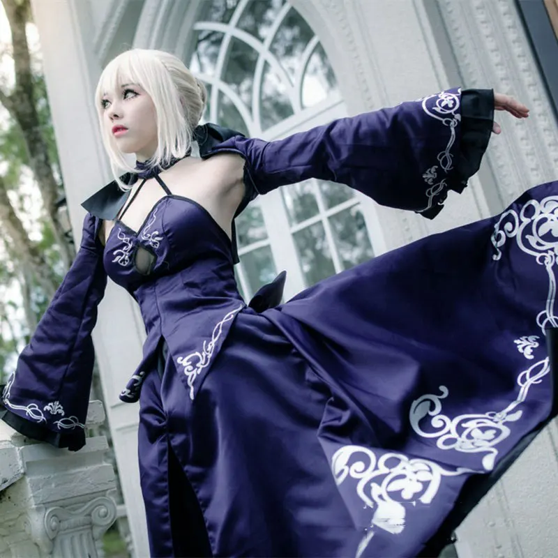 Fate Stay Night Saber Alter Arturia Pendragon Cosplay Costume Women Anime FGO Zero Fate Black Bride Gothic Lolita Dress