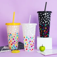 monochrome color changing plastic straw cup christmas straw color changing cup pp beverage cold fruit tea plastic water cup