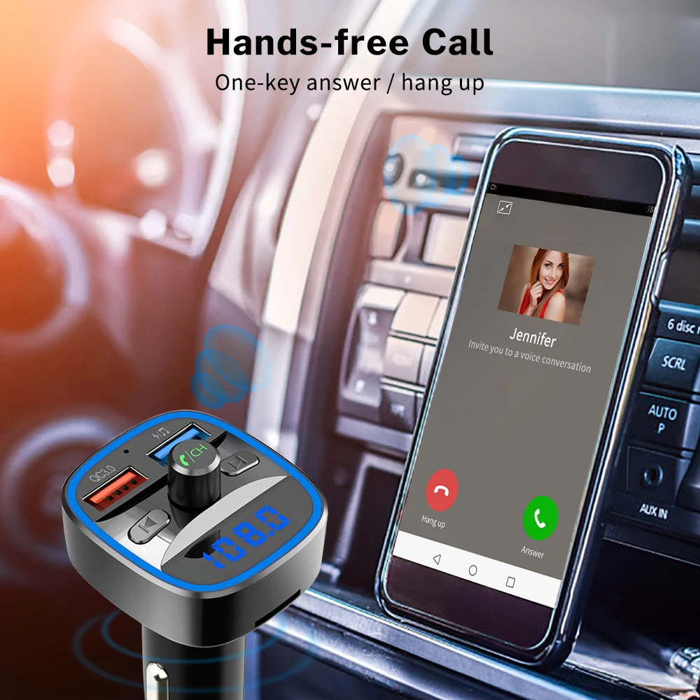 Fm-передатчик Bluetooth 5,0 автомобильный модулятор беспроводной комплект громкой связи Авто Аудио MP3 плеер Быстрая зарядка QC3.0 двойной USB зарядное устройство