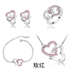 048 rose red Розничная, классические свадебные ювелирные наборы в форме сердца, Австралийский Кристалл, подвеска, ожерелье, серьги, браслет и кольцо, очаровательные ювелирные изделия - Окраска металла: 048 rose red
