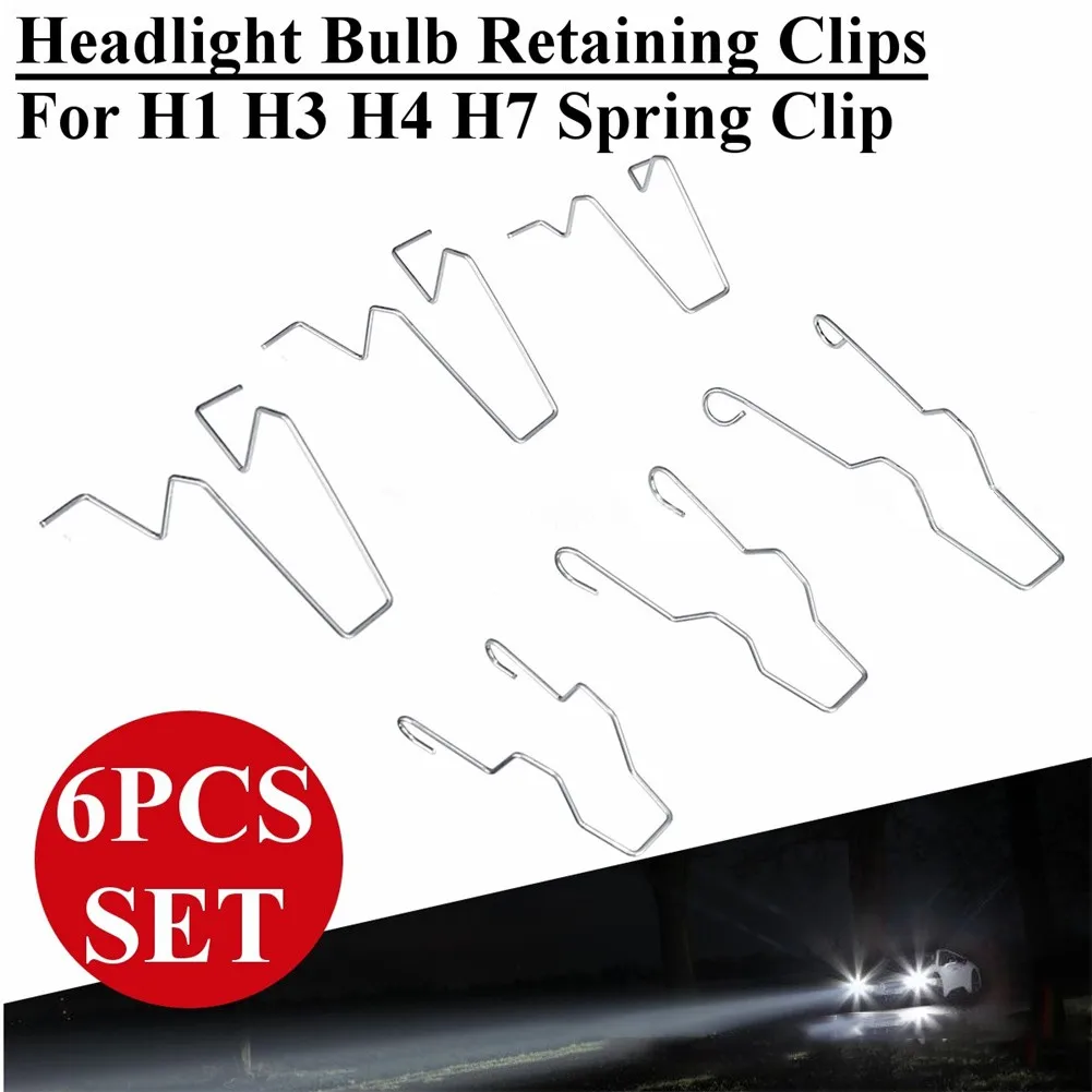 

6PCS Headlight Dipped Beam Head Lamp Bulb Retaining Spring Clip H1 H4 H7 Spring Clips Car Accessories
