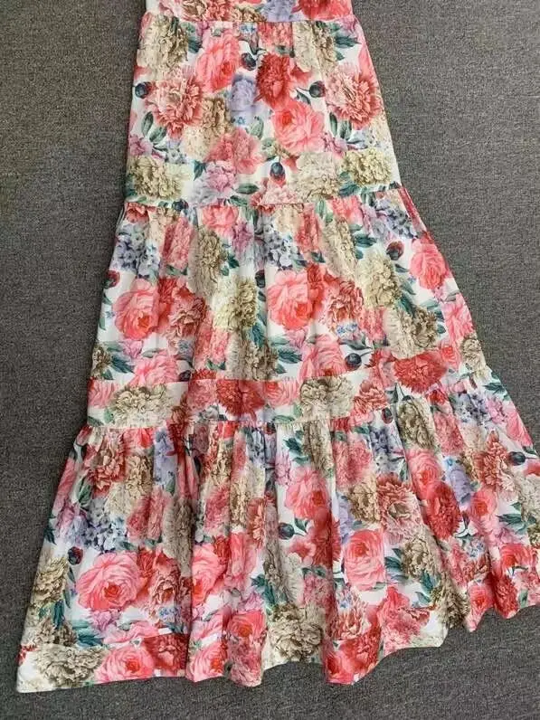 

Women midi dress lace-up sleeveless print lady dress