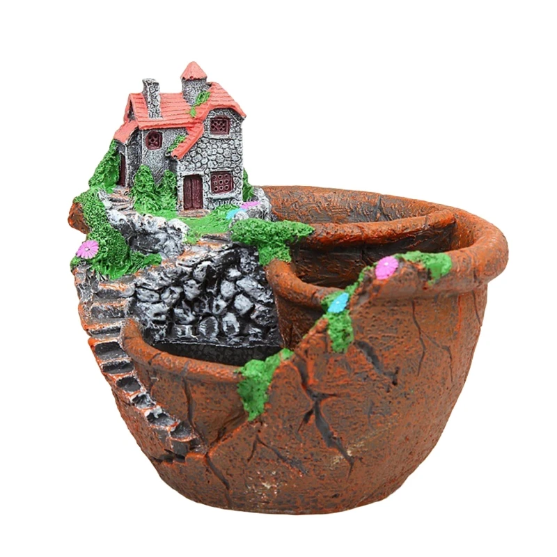 

Mini House Figurines Resin Flower Pot For Herb Cacti Succulent Plants Planter Home Garden Micro- Landscape Decor Crafts