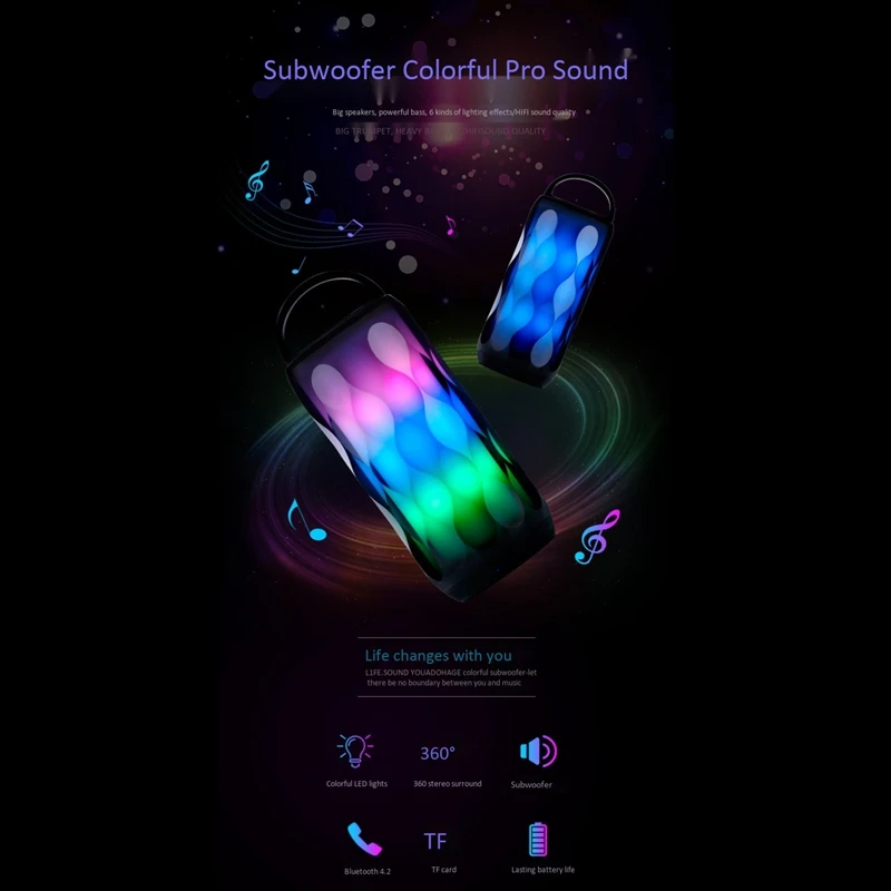 

Bluetooth Speaker Rechargeable Bluetooth 4.1 Subwoofer Portable LED Colorful Bluetooth Speaker 2000MAH Smart Light