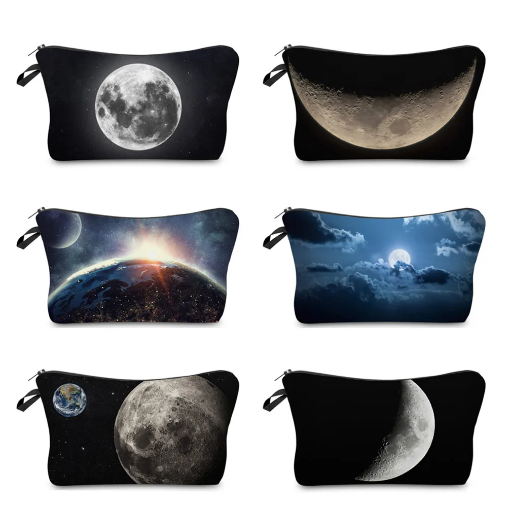 

FCCEXIO 10PCS/Bags Vast Moon 3D Print Women Cosmetic Bags Travel Organizer Makeup Brush Lipstick Storage Makeup Wash Bags