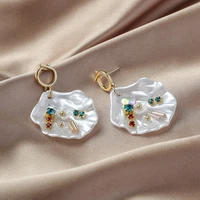 fashionable pearl mother shell geometric earrings creative shell inlaid with diamond flower butterfly earrings