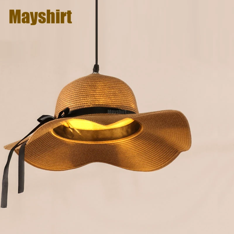 Lámparas de araña tejidas con sombrero de mimbre para Bar, restaurante, decoración para sala de estar, cocina, dormitorio Nórdico