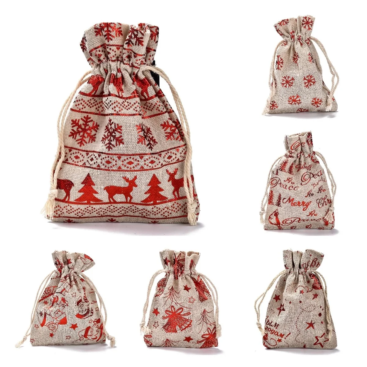 

New 50pcs Merry Christmas Cotton Line Drawstring Pouches Packaging Bags for Jewelry Candy Storage Bags Gift Bag 14.3x10cm