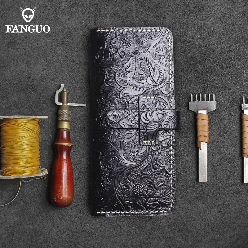 Ретро Классический Длинный кошелек из натуральной кожи Мужской кредитница