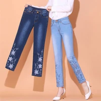 woman jeans 2022 spring summer vintage embroidery denim pants high waist mom jeans vintage streetwear straight pants blue