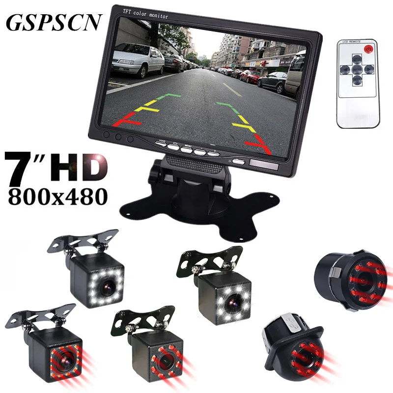 

GSPSCN HD 7 Inch LCD Color Display Screen Car Rear View DVD VCR Monitor LED Lights Night Vision Backup Reverse Camera infrared