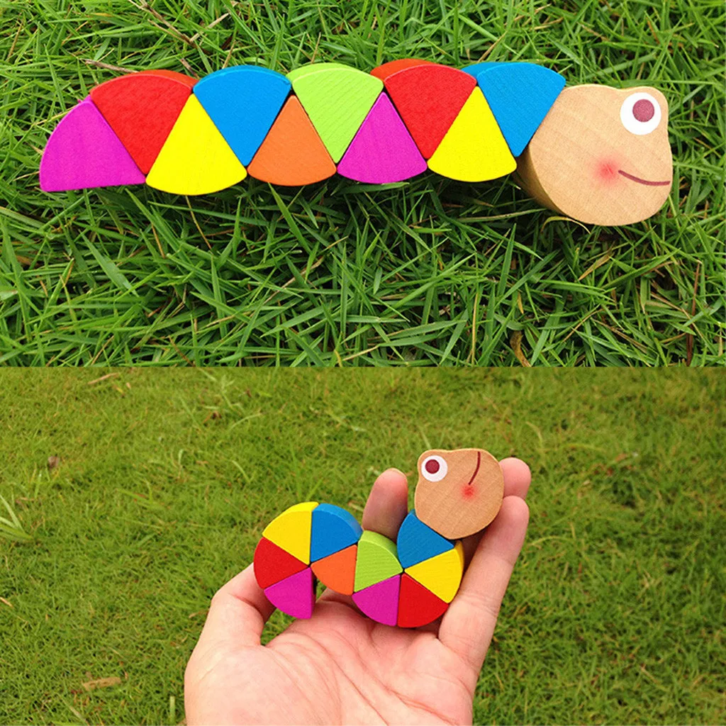 Colorful Wooden Worm Puzzles Kids Learning Educational Didactic Baby Development Toys Fingers Game for Children Montessori Gift