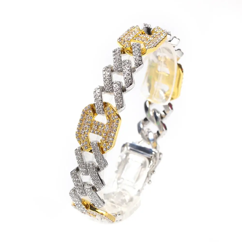 

Men Hip hop Iced out Bling bracelet pave setting rhinestone 17mm Hiphop cuban chain bracelets fashion jewelry Drop shipping