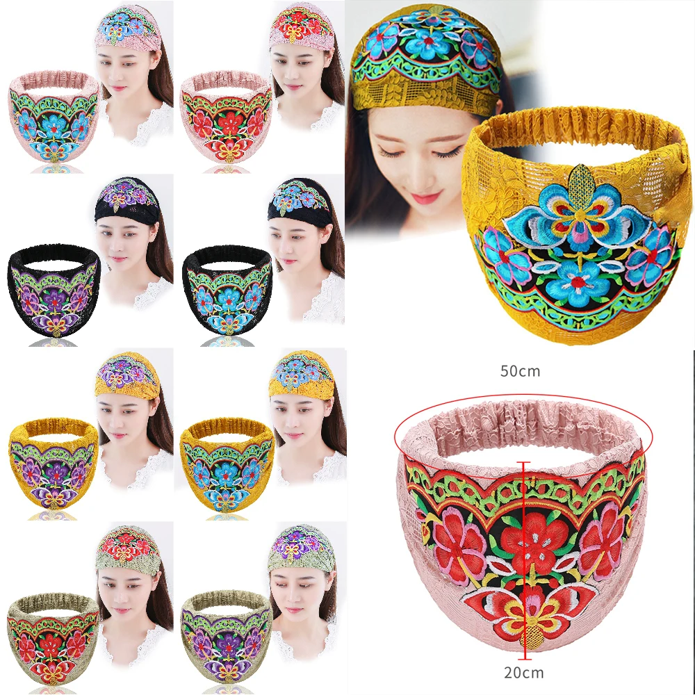 

Women Embroidery Hair Bands Headbands Retro Hair Accessories Bohemia Turban Bandage Bandanas Hairband Headwrap Summer Headwear