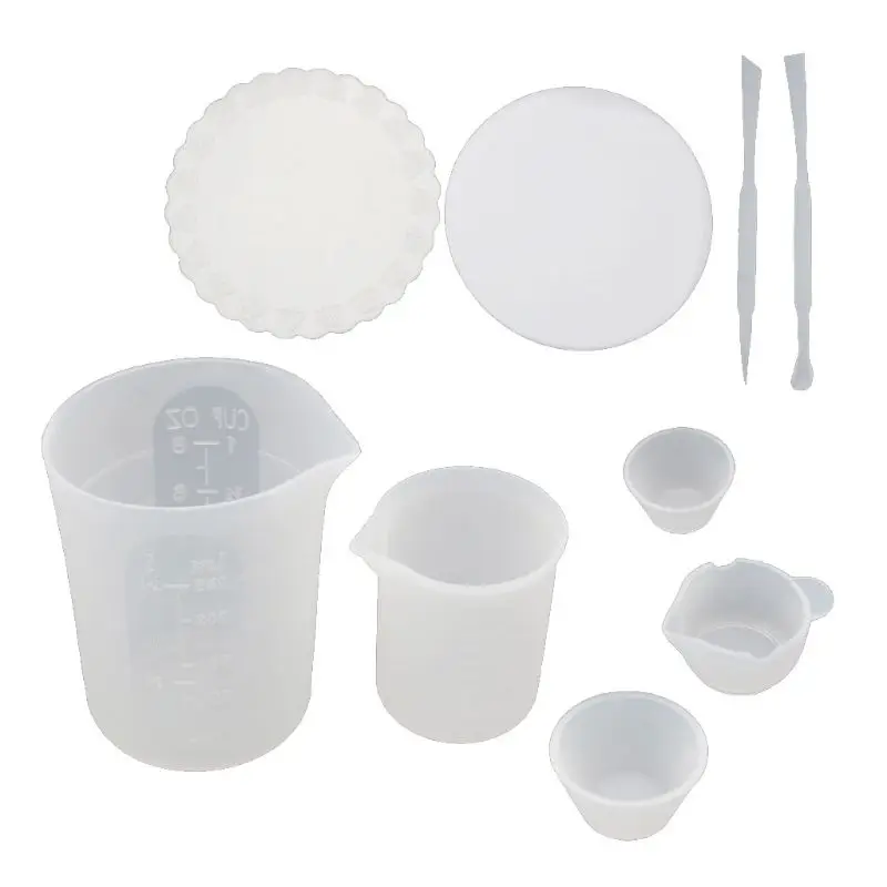 

9Pcs Silicone Mat Epoxy Resin Mixing Measuring Cups Tools Kit Cups 100ml 250ml Sticks Spoon Resin Casting Jewelry Making