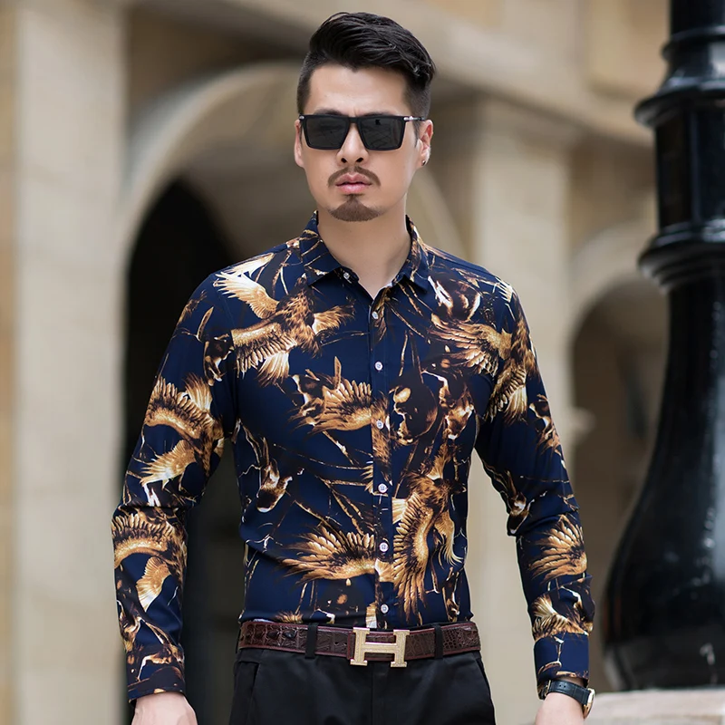 

Size 7XL Man Plus Shirt 2020 New Fashion Eagle Patterns Mens Shirts Excellent Quality Full Sleeve Male Clothing Navy-blue#7503