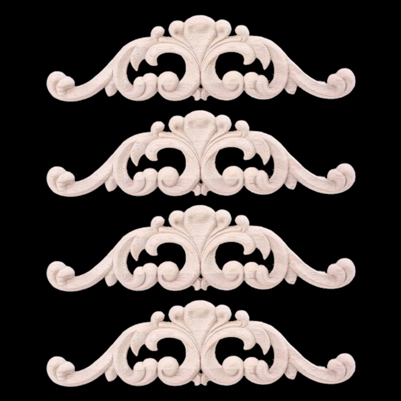 

4 шт./компл. деревянные резные аппликации Onlay для мебели шкафа Неокрашенная рамка деревянные молдинги наклейка для украшения дома