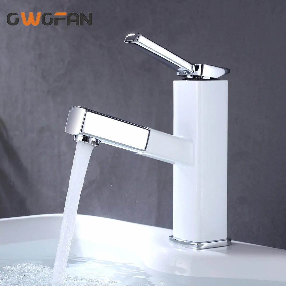 Bathroom Sink Faucet pull out bathroom faucet White painted wash hair basin deck mounted Hot Cold Mixer Tap Crane S79-43 | Обустройство