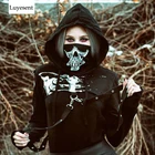 Короткая женская готическая толстовка с капюшоном, черного цвета, с маской в стиле панк, с черепом и скелетом, 2021, Готическая толстовка с капюшоном на бретелях, женский короткий топ