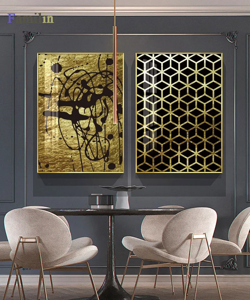 Золотая Геометрическая настенная Картина на холсте Абстрактная живопись