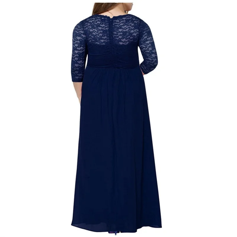 Женское шифоновое платье с V-образным вырезом длинным рукавом и кружевом |