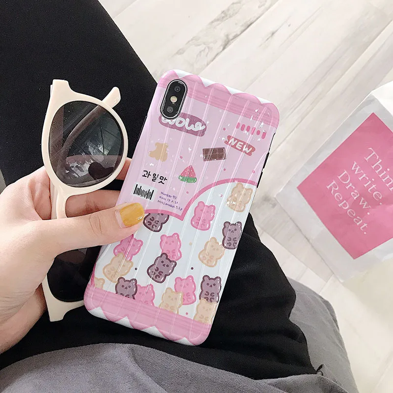 Cute Candy Bear Pattern Phone Case for iPhone 6 6s 7 8 Plus X Xs XR Max TPU 3D Back Cover |