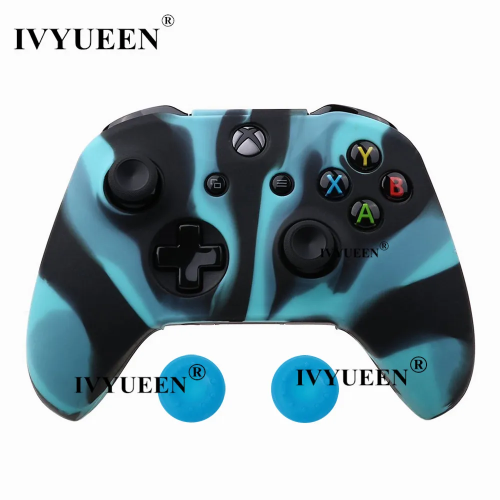 Black Blue IVYUEEN для microsoft Xbox One X S тонкий контроллер силиконовый чехол+ аналоговые палки с захватом колпачка для X Box One 1 X S геймпад - Цвет: Black Blue