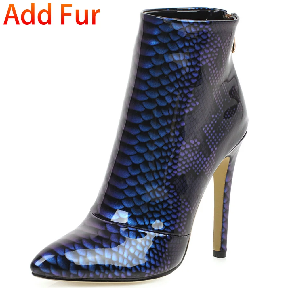Sarairis High Quality Plus Size 33-46 INS Hot Shoes Woman Boots Female Super High Heels Zip Up Party Boots Women Shoes - Цвет: blue add fur