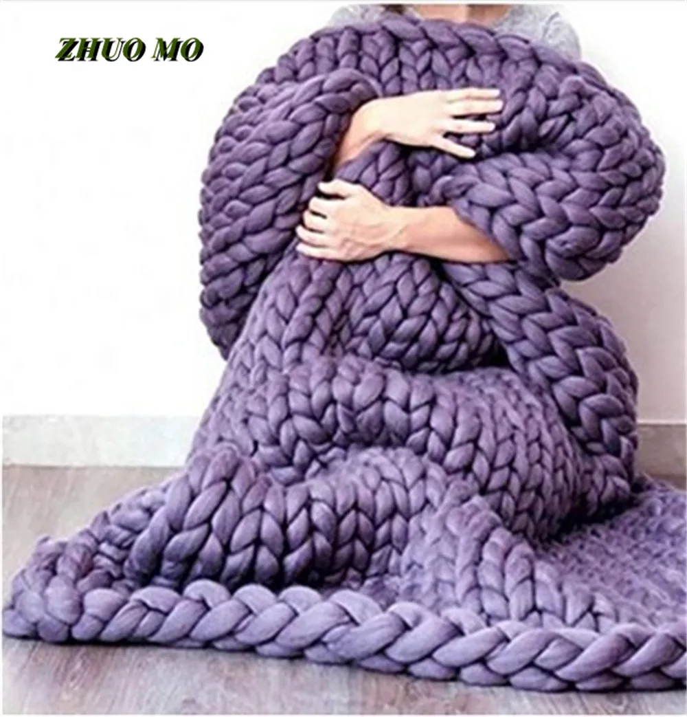 

Large Size Soft Hand Chunky Knitted Blanket Plaids for Winter Bed Sofa Plane Thick Yarn Knitting Throw Sofa Cover Blankets