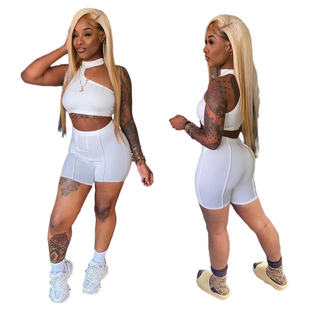 

Sexy Lady Women Set Solid Sleeveless Crop Top Sheath Elastic High Waist Shorts 2 Piece Fashion Tracksuit Summer Casual Outfit