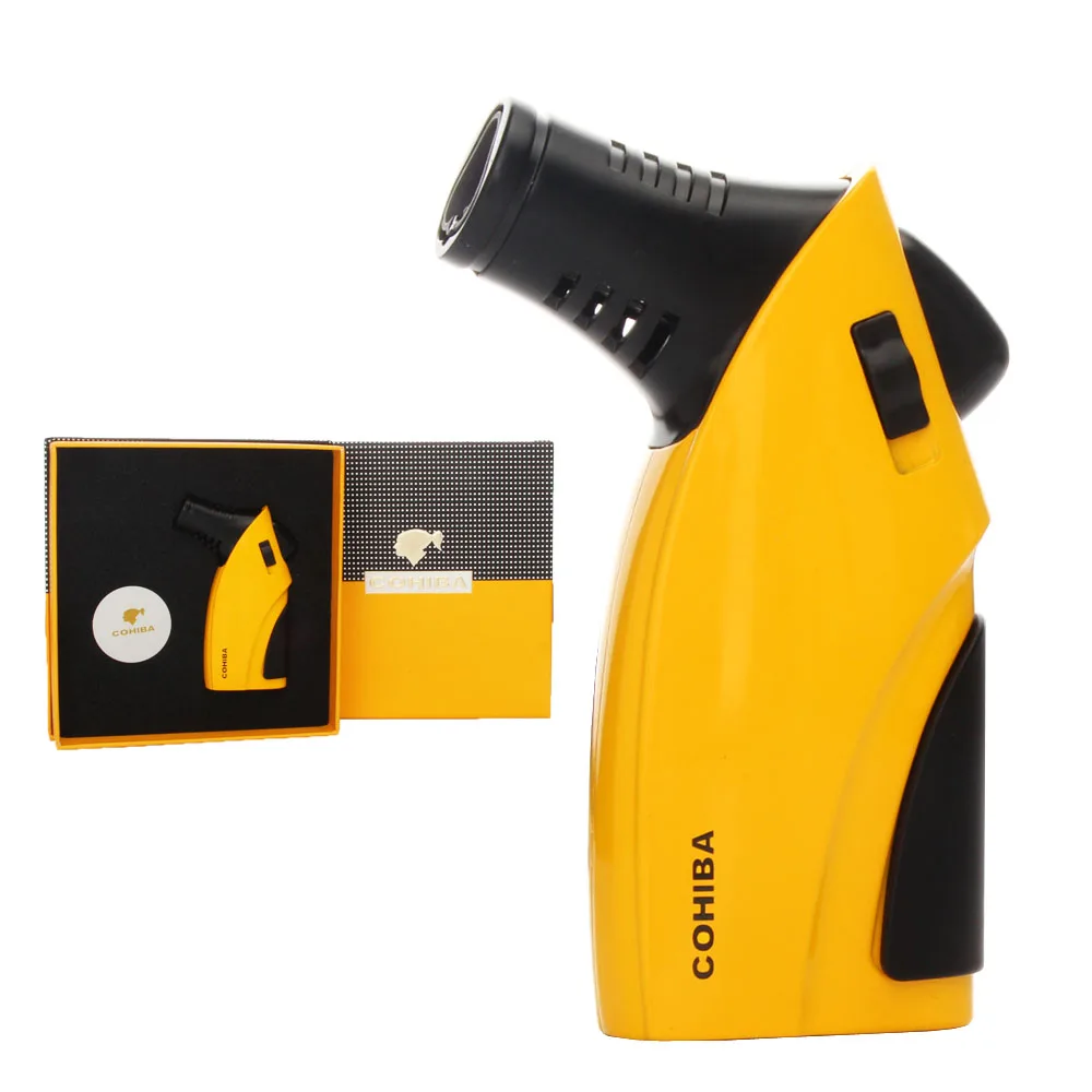COHIBA Пистолет Стиль турбо Зажигалка металлический Газ Зажигалки для сигар 3 факел