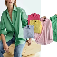 maxdutti england style fashion shirt women candy color solid cotton causal blusas mujer de moda 2021 autumn blouse womentops