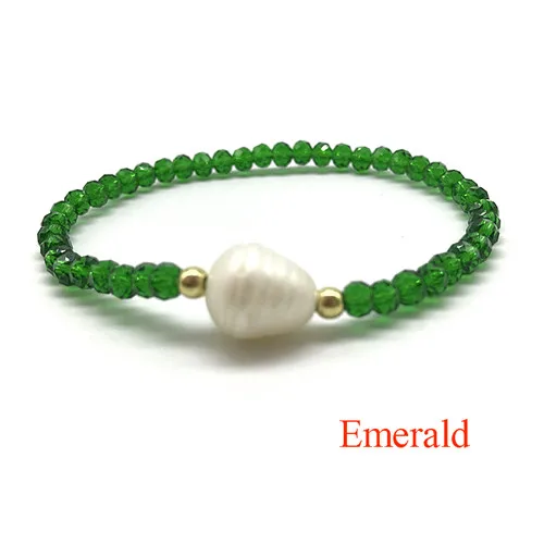Emerald Эластичные браслеты ручной работы с пресноводным жемчугом для женщин, ювелирные изделия в стиле бохо, растягивающиеся браслеты, ювелирные изделия из настоящего жемчуга, подарок для женщин - Окраска металла: Emerald
