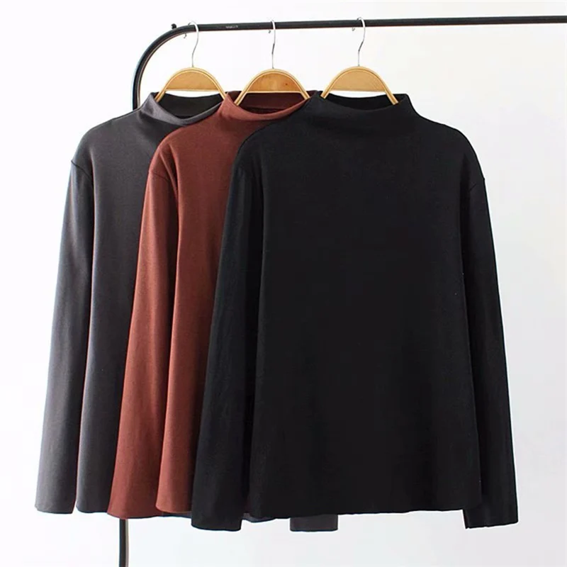 

Plus size XL-4XL Cotton Bottoming Tshirt Long sleeve Turtleneck T-shirt Women stretch Tops Spring Autumn Skinny Basic Tight G637