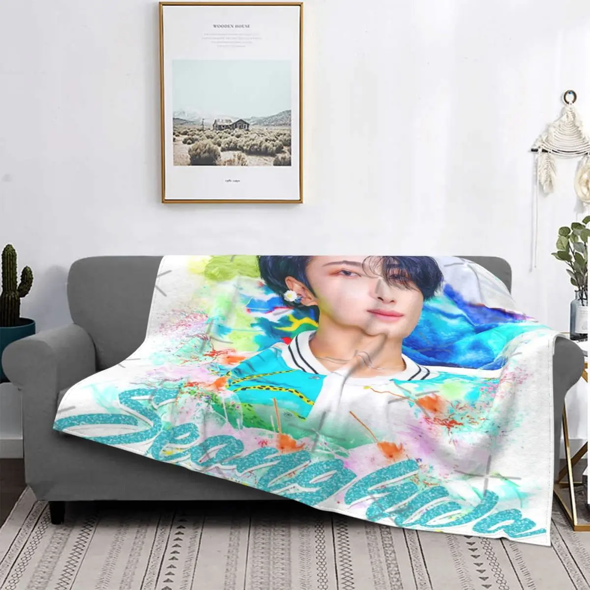 

Ateez-seonghwa-Manta a cuadros para cama, funda de sofá de muselina, manta Kawaii, textil para el hogar de lujo