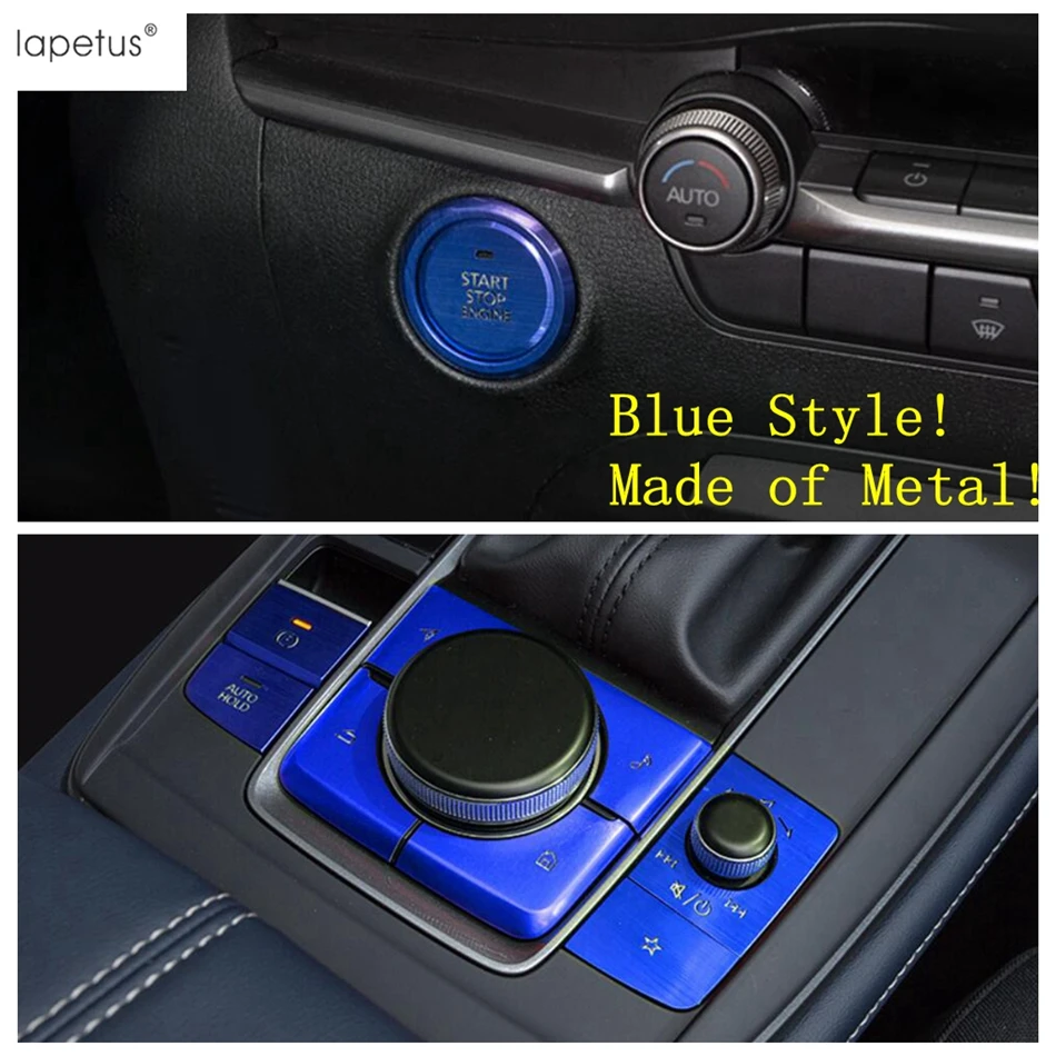 Start Stop Push Button Ring / Shift Gear Panel Frame Metal Blue Red ABS Interior For Mazda 3 2019 - 2021 CX-30 2020 2022 | Автомобили и