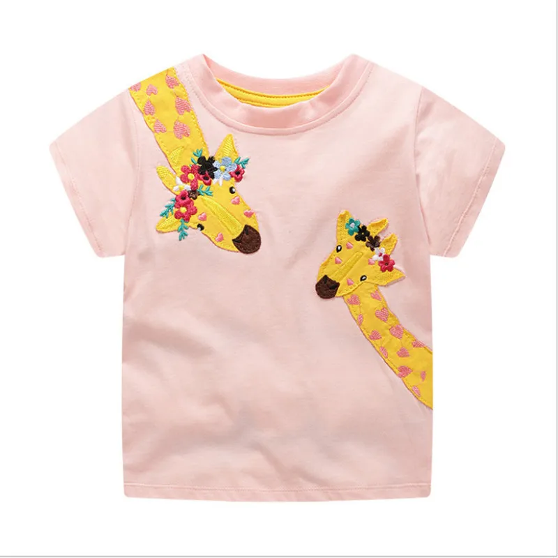 

Zeebread New Arrival Girls T shirts Giraffe Applique Cute Cotton Children's Clothes Summer Short Sleeve Toddler Kids Tees Tops