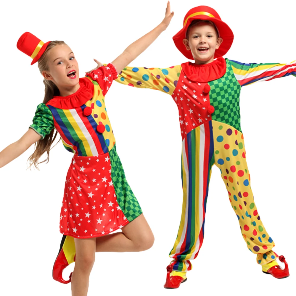 Holiday Carnival Variety children Funny Clown Costumes Christmas Boy Girl Joker Costume Cospaly Party Dress Up Clown Suits