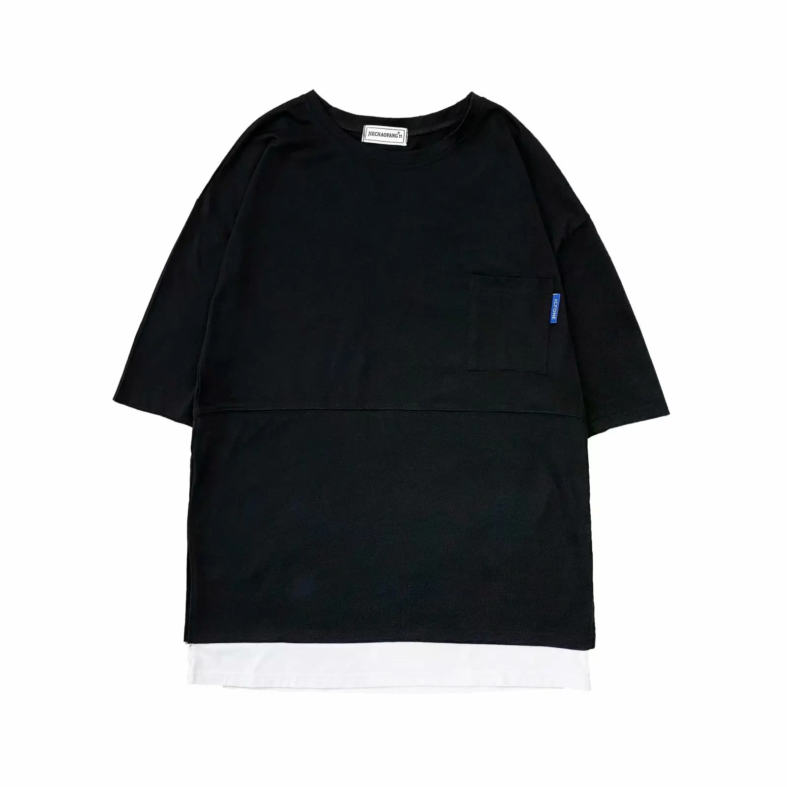 

Hong Kong style solid color new T-shirt five minute sleeves 2021 summer loose-fitting false two top T-shirt fashion youth trend