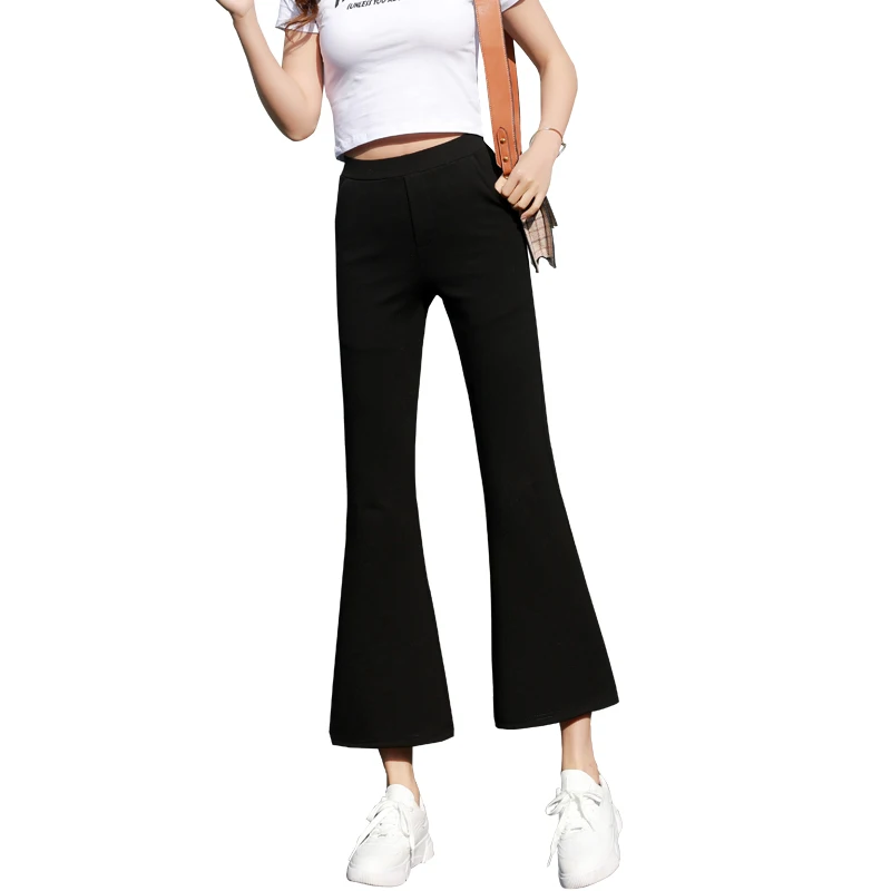 

ZHOUTAYLOR Pants Women Fashion Comfortable Pockets Flare Trousers Elastic Waist Solid high waisted Ankle-Length Bottoms Female