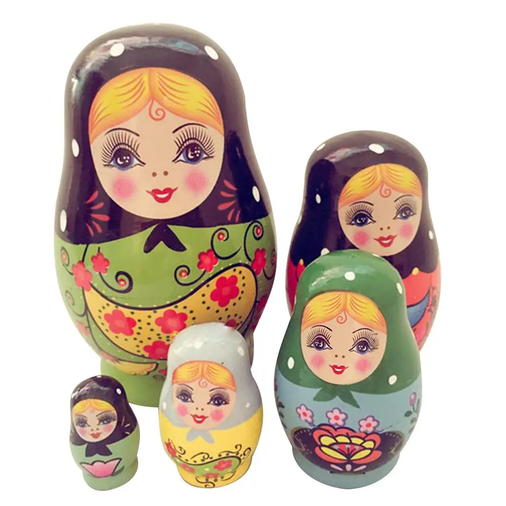 

5PCS Nesting Dolls Delicate Color Painted Russian Matryoshka Doll Handmade Painted Wishing Russian Funny Games Doll Crafts Toys