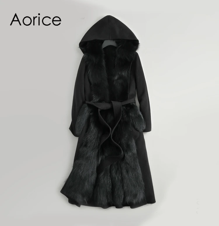 Aorice женские 90% пальто из шерстяной ткани леди лисий меховой воротник досуг осень/зима шерсть длинная верхняя одежда ZY178-2