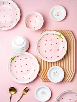 bowl plate japanese creative strawberry pink loveliness assiettetableware bowl plate household combination bowl chopsticks set