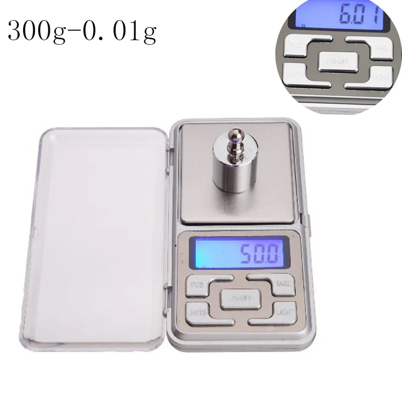 300g-0.01g Мини весы для драгоценных камней, выполненные из 100/200/300/500g 0,01/0,1 г Высокая точность Подсветка грамм карманные весы со шкалой для Кухня ювелирные изделия медицины - Color: 300g-0.01g