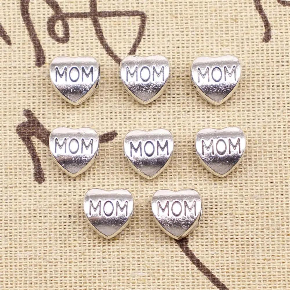 

Supplies For Jewelry Accessori Mom Heart Big Hole Beads Antique Silver Color 30pcs 10x10mm