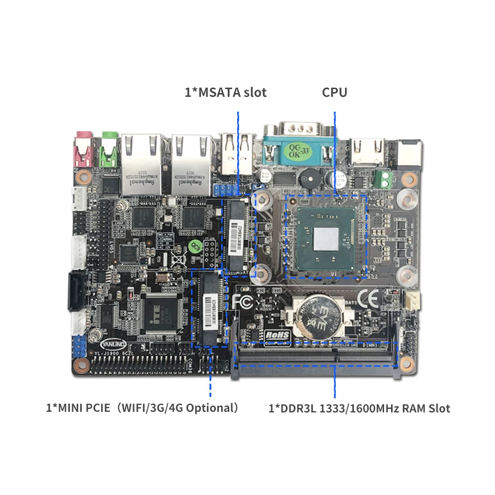 Мини ПК Yanling промышленный без кулера процессор Intel Celeron J1900 Quad Core Dual Lan Linux поддержка