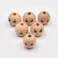 girl face painting big round 14mm 18mm 22mm natural wood loose woodcraft beads for diy crafts handcraft jewelry making